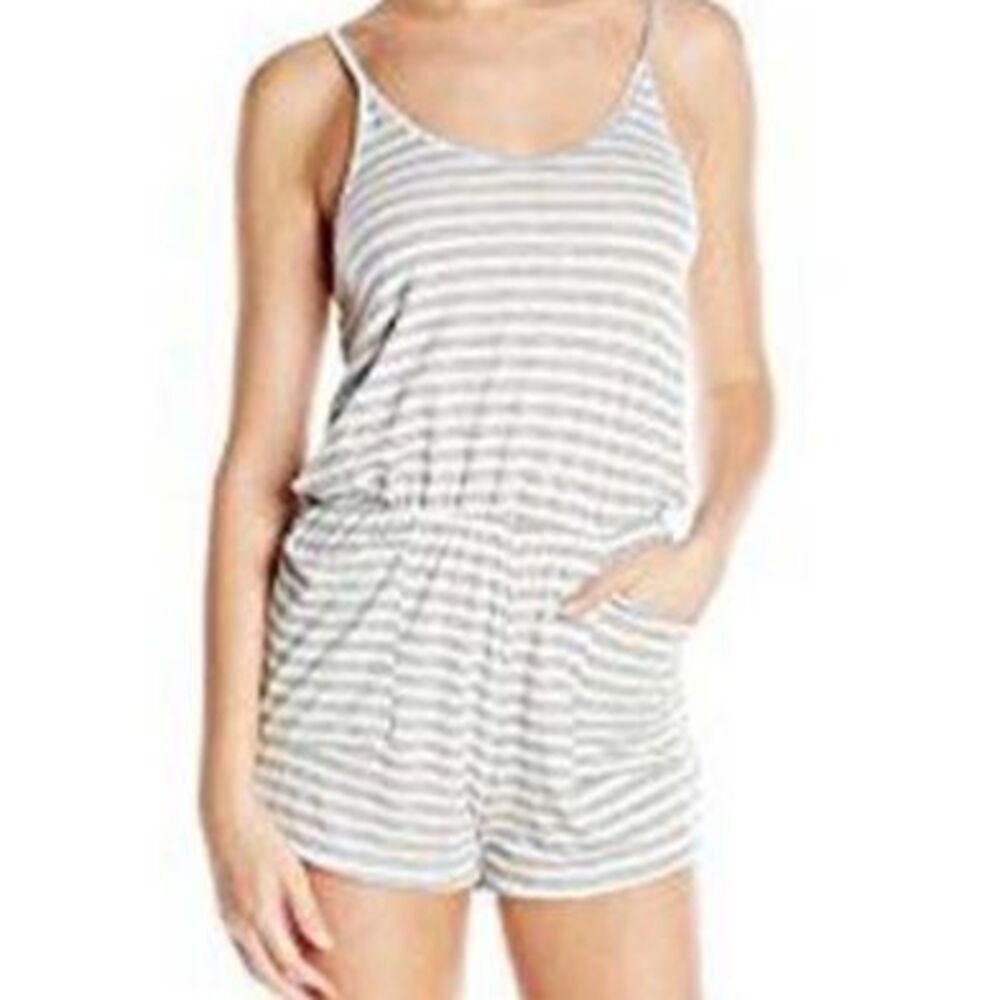 Michelle by Comune Laguna Romper Size MED Strappy Gray White Striped Knit